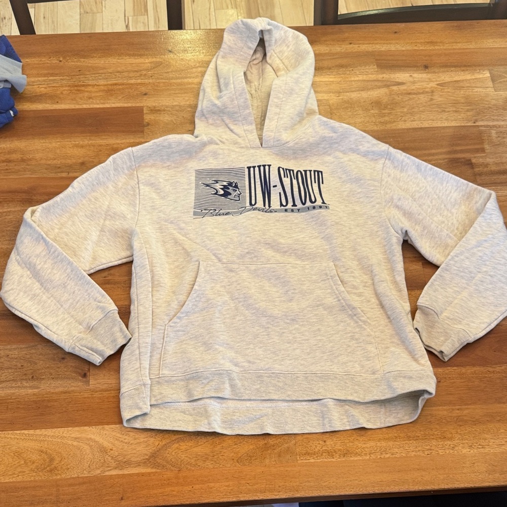 UW-Stout Gray Hoodie Sweatshirt